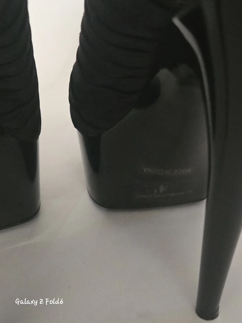 Source Unknown Black Patent & Fabric Peep-Toe Platform Booties